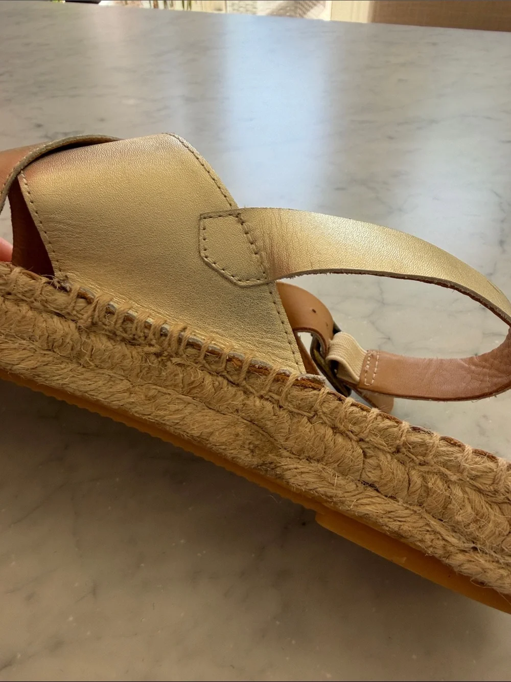 Soludos Gold Leather Espadrille Sandals with Slingback Strap size 8.5
